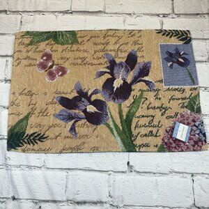 Set of 4 New Tapestry Placemats, 13" x 19", FLOWERS & PINK BUTTERFLY by HC